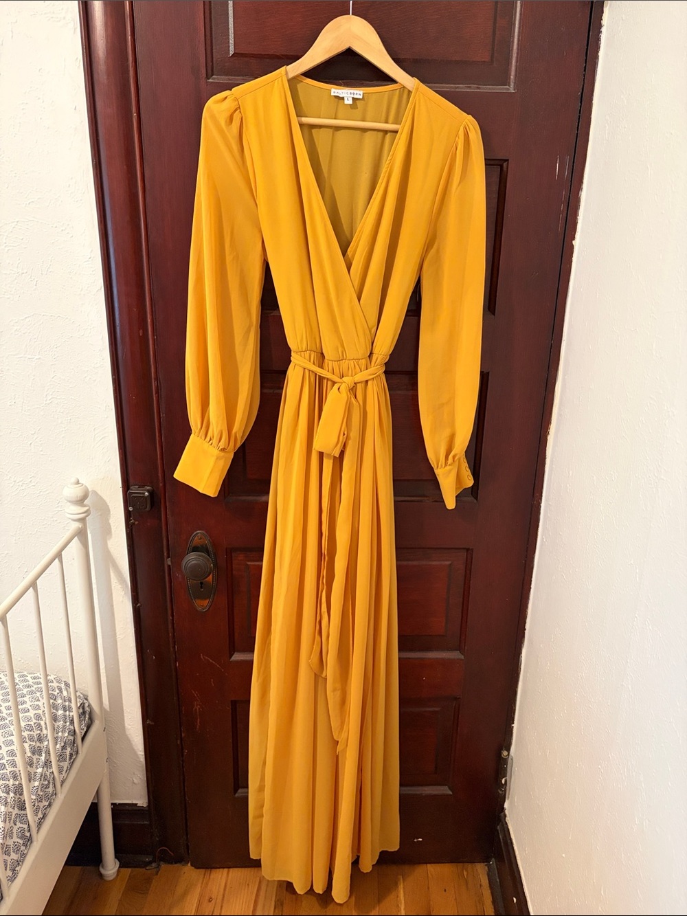 Baltic Born Mustard Wrap Maxi Dress with Tie Waist